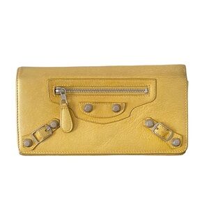 Balenciaga yellow gold leather silver hardware city long wallet